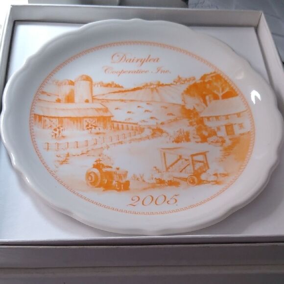 Vintage 2005 Diarylea Cooperative Inc White and Orange Countryside Dinner Plate - Picture 1 of 6